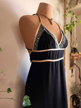 Load image into Gallery viewer, Authentic 1970&#39;s vintage black crepe satin Gunne Sax maxi halter sundress

