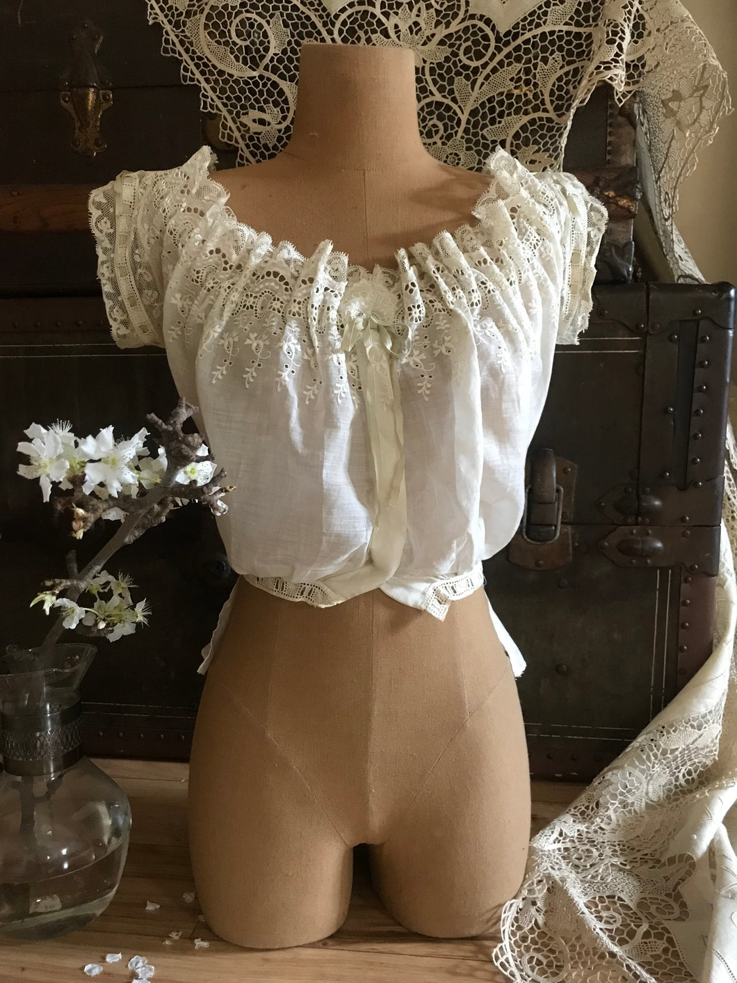 Antique Victorian embroidered eyelet corset cover